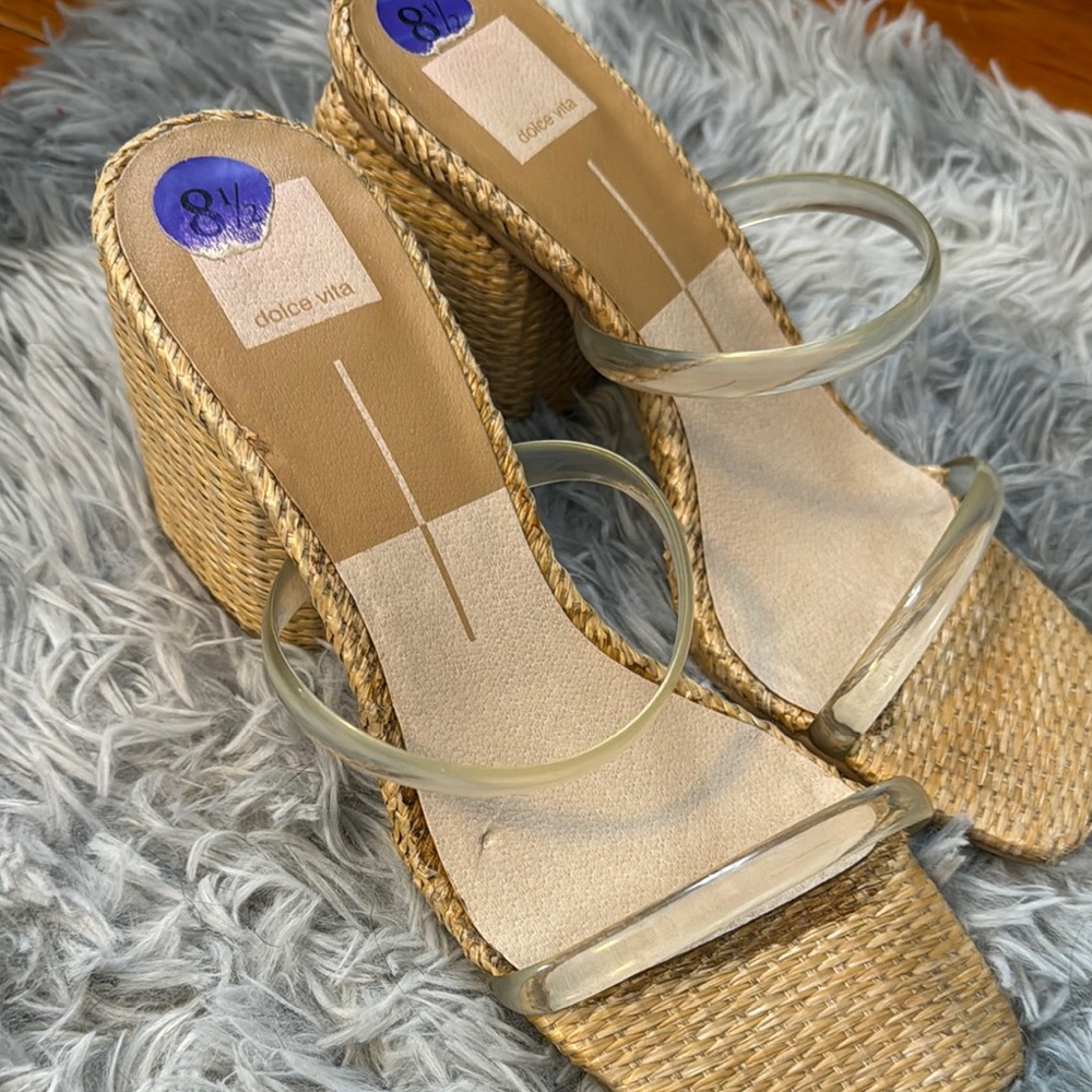 Dolce Vita Clear Strap Woven Wedges - Tan